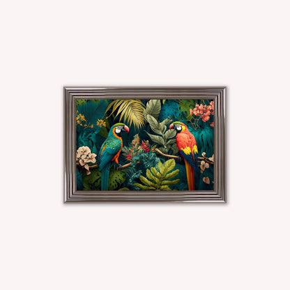 Luxury Velvet Art Print - Jungle Parrots Framed Wall Art