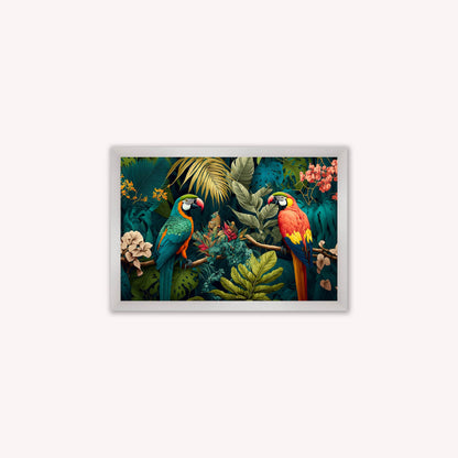 Luxury Velvet Art Print - Jungle Parrots Framed Wall Art