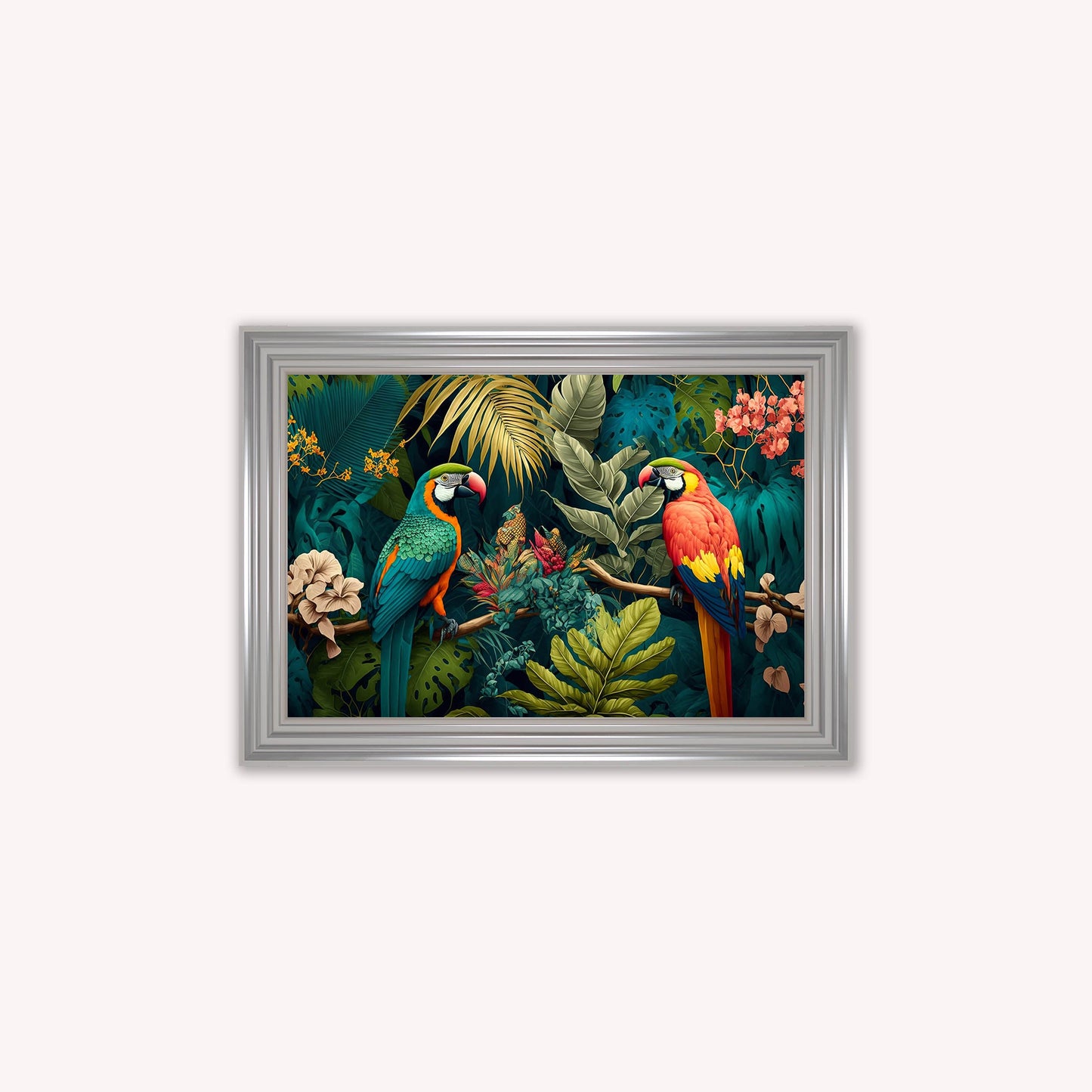 Luxury Velvet Art Print - Jungle Parrots Framed Wall Art