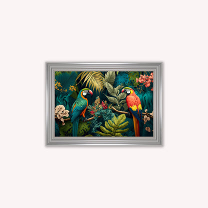 Luxury Velvet Art Print - Jungle Parrots Framed Wall Art