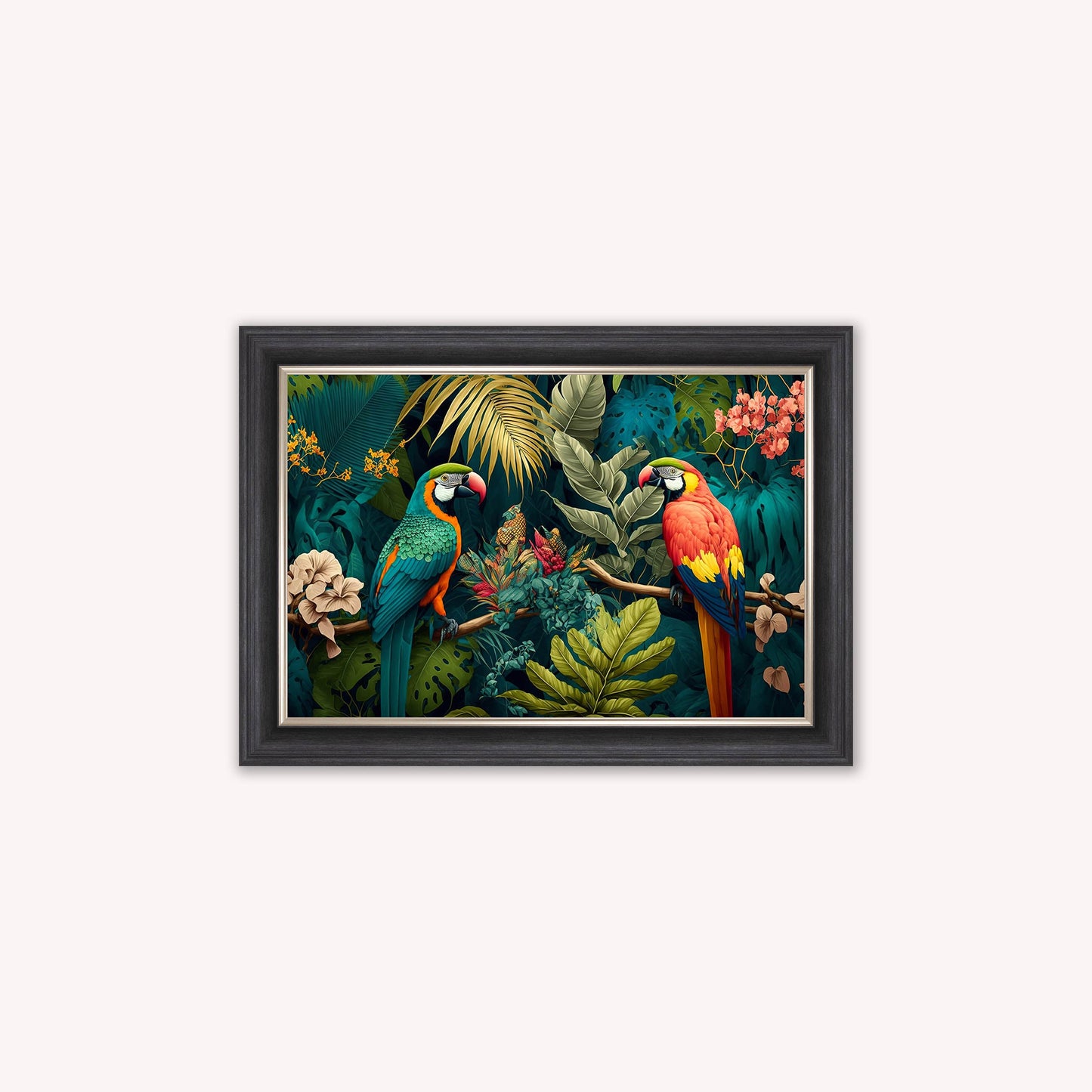 Luxury Velvet Art Print - Jungle Parrots Framed Wall Art