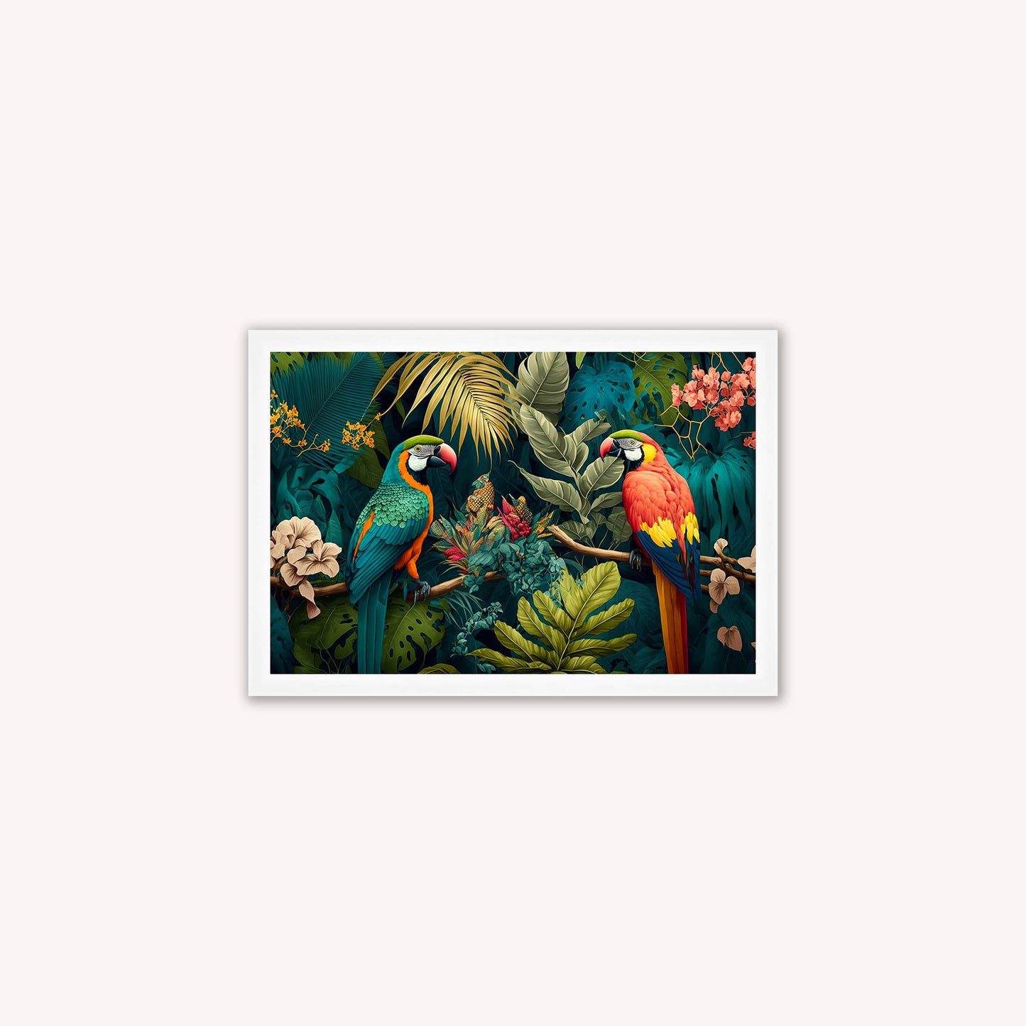 Luxury Velvet Art Print - Jungle Parrots Framed Wall Art