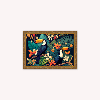 Luxury Velvet Art Print - Jungle Toucans Framed Wall Art