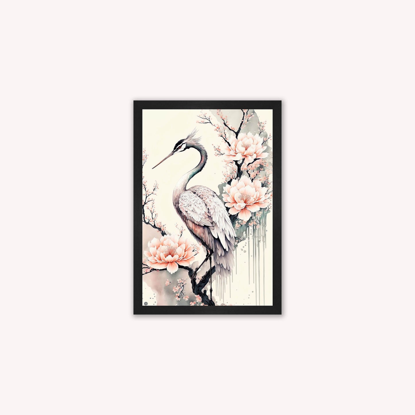 Luxury Velvet Art Print - Sakura Crane 1 Framed Wall Art