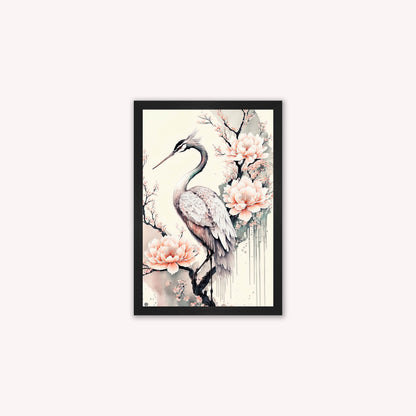 Luxury Velvet Art Print - Sakura Crane 1 Framed Wall Art