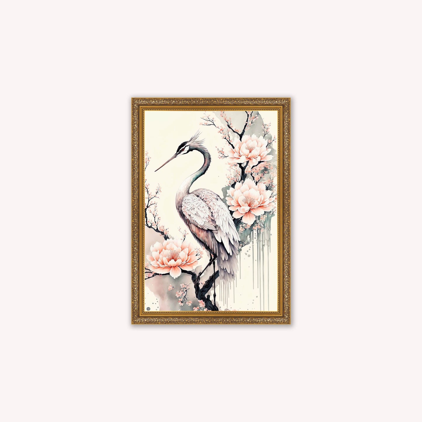 Luxury Velvet Art Print - Sakura Crane 1 Framed Wall Art