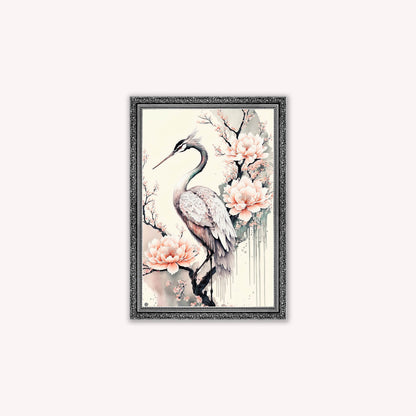Luxury Velvet Art Print - Sakura Crane 1 Framed Wall Art