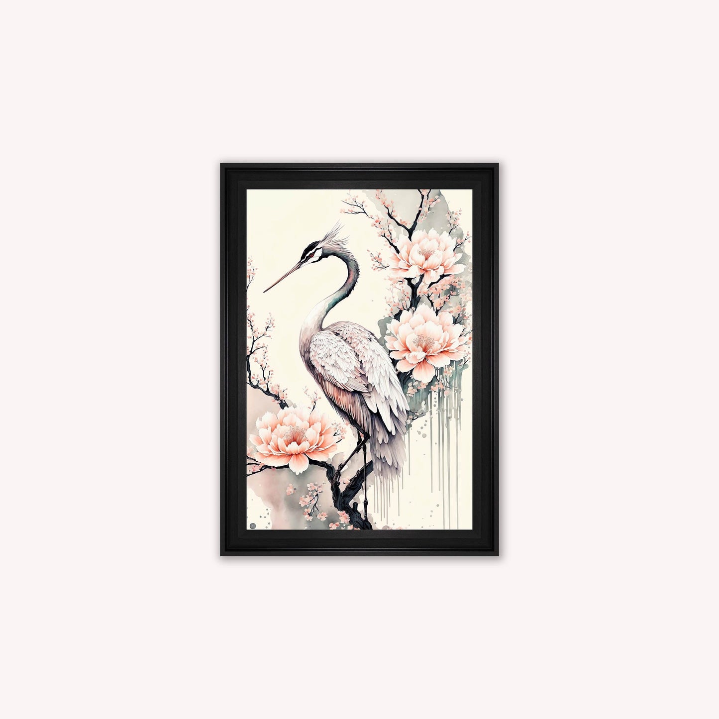 Luxury Velvet Art Print - Sakura Crane 1 Framed Wall Art