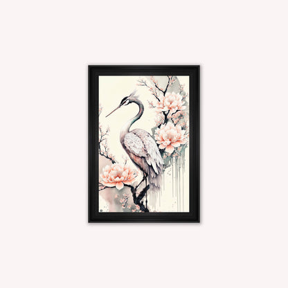 Luxury Velvet Art Print - Sakura Crane 1 Framed Wall Art