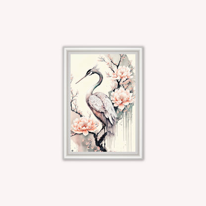 Luxury Velvet Art Print - Sakura Crane 1 Framed Wall Art