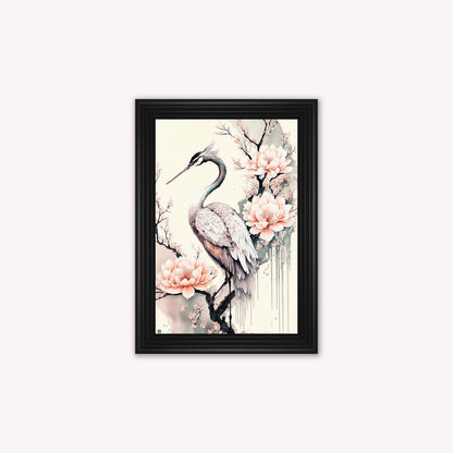 Luxury Velvet Art Print - Sakura Crane 1 Framed Wall Art