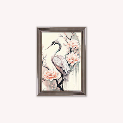 Luxury Velvet Art Print - Sakura Crane 1 Framed Wall Art