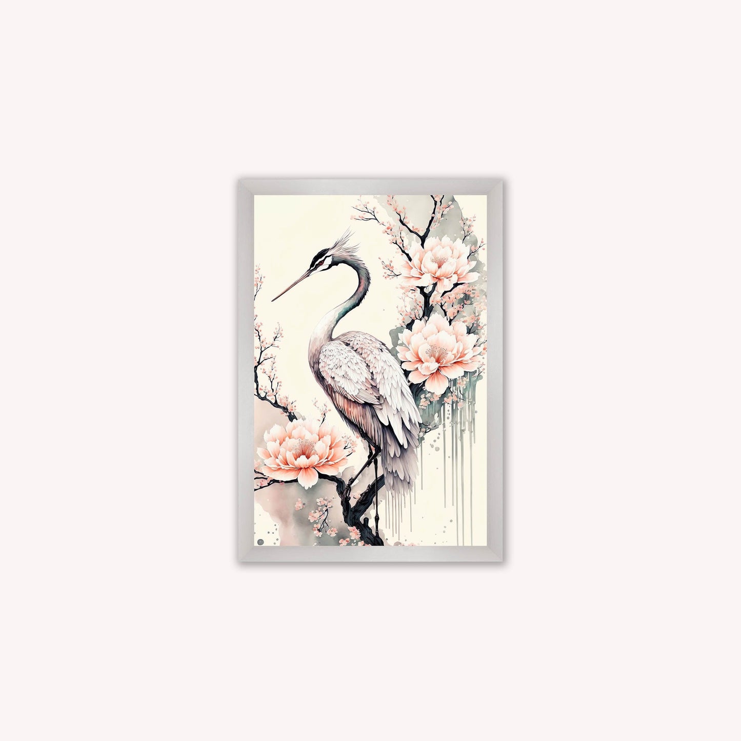 Luxury Velvet Art Print - Sakura Crane 1 Framed Wall Art