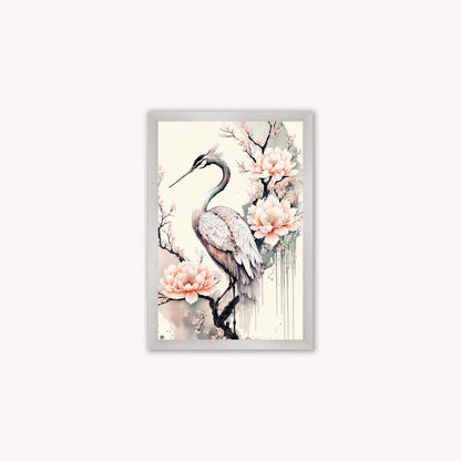 Luxury Velvet Art Print - Sakura Crane 1 Framed Wall Art
