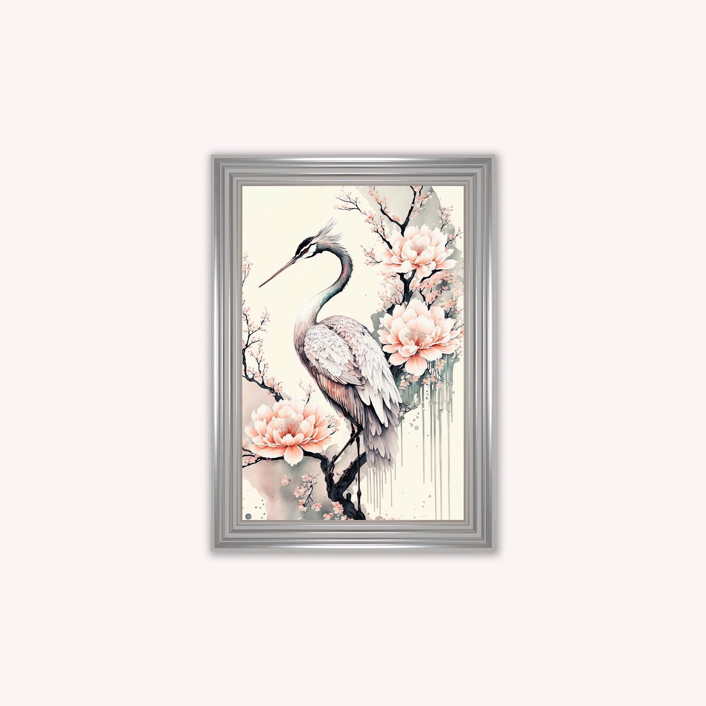 Luxury Velvet Art Print - Sakura Crane 1 Framed Wall Art