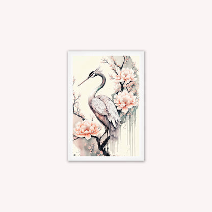 Luxury Velvet Art Print - Sakura Crane 1 Framed Wall Art