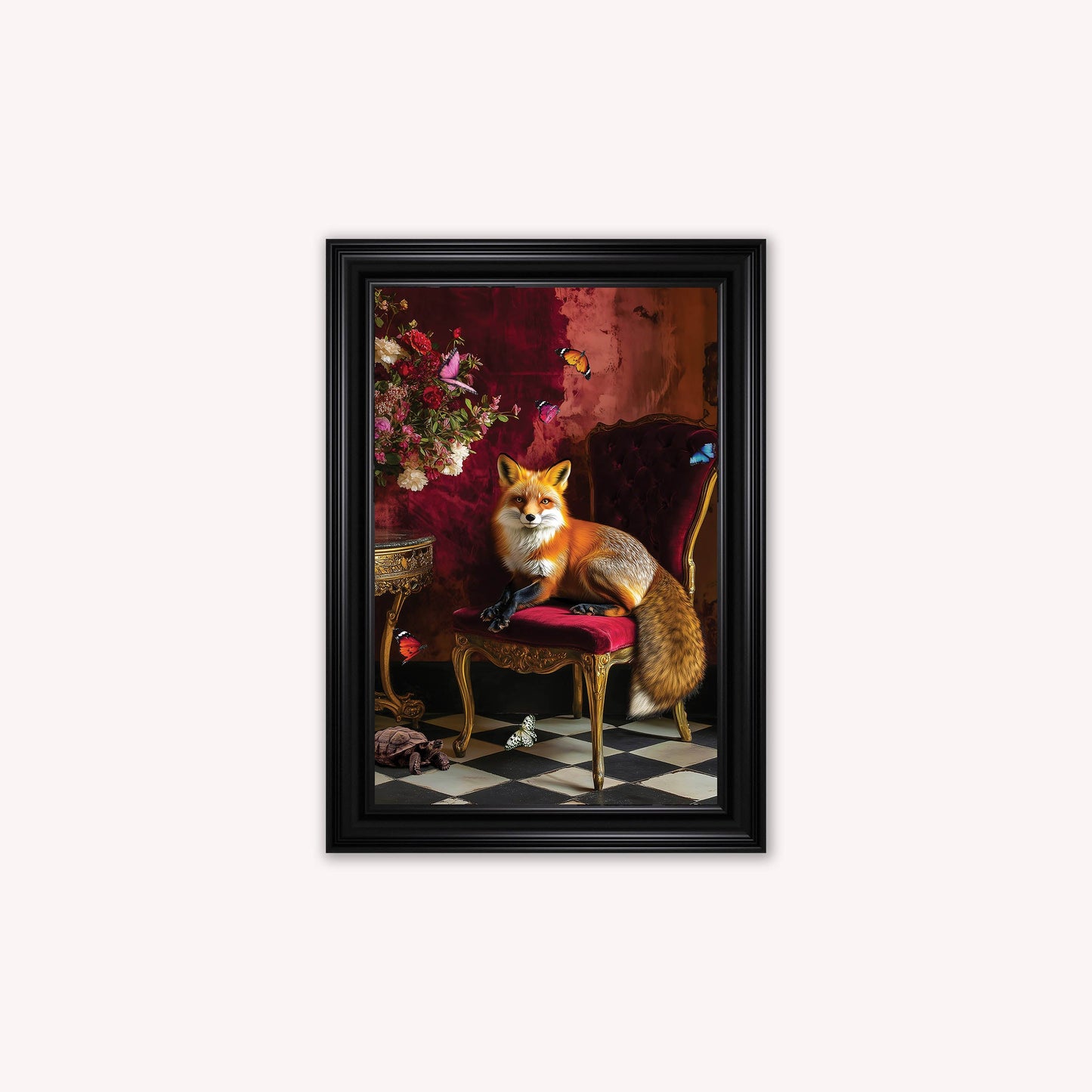 Luxury Velvet Art Print - Stately Home Curiosity Fox Framed Wall Art