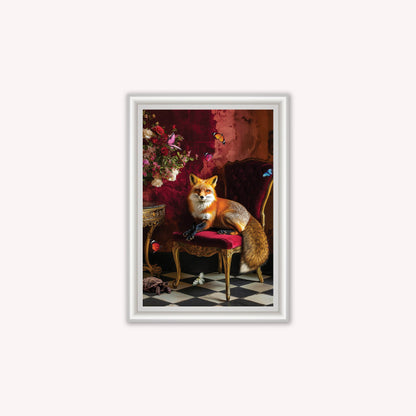 Luxury Velvet Art Print - Stately Home Curiosity Fox Framed Wall Art