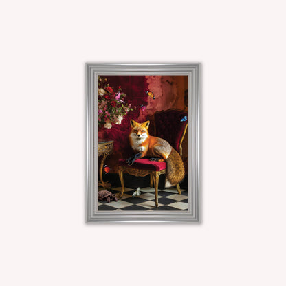 Luxury Velvet Art Print - Stately Home Curiosity Fox Framed Wall Art