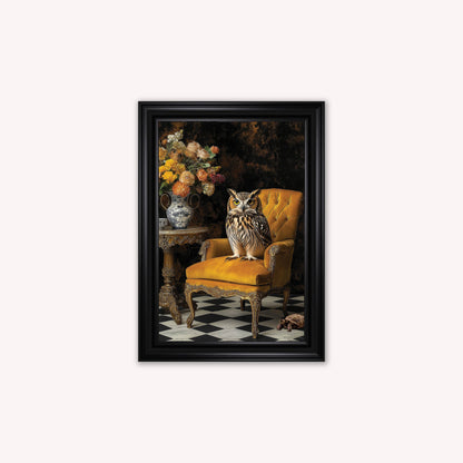 Luxury Velvet Art Print - Stately Home Curiosity Owl Framed Wall Art