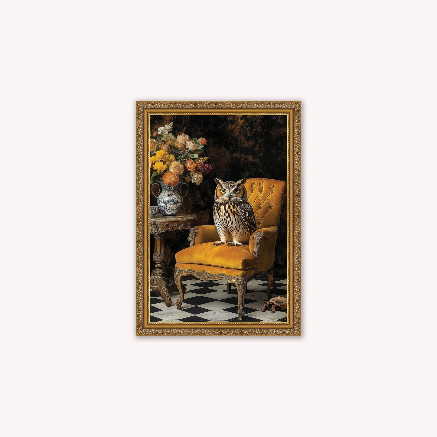 Luxury Velvet Art Print - Stately Home Curiosity Owl Framed Wall Art