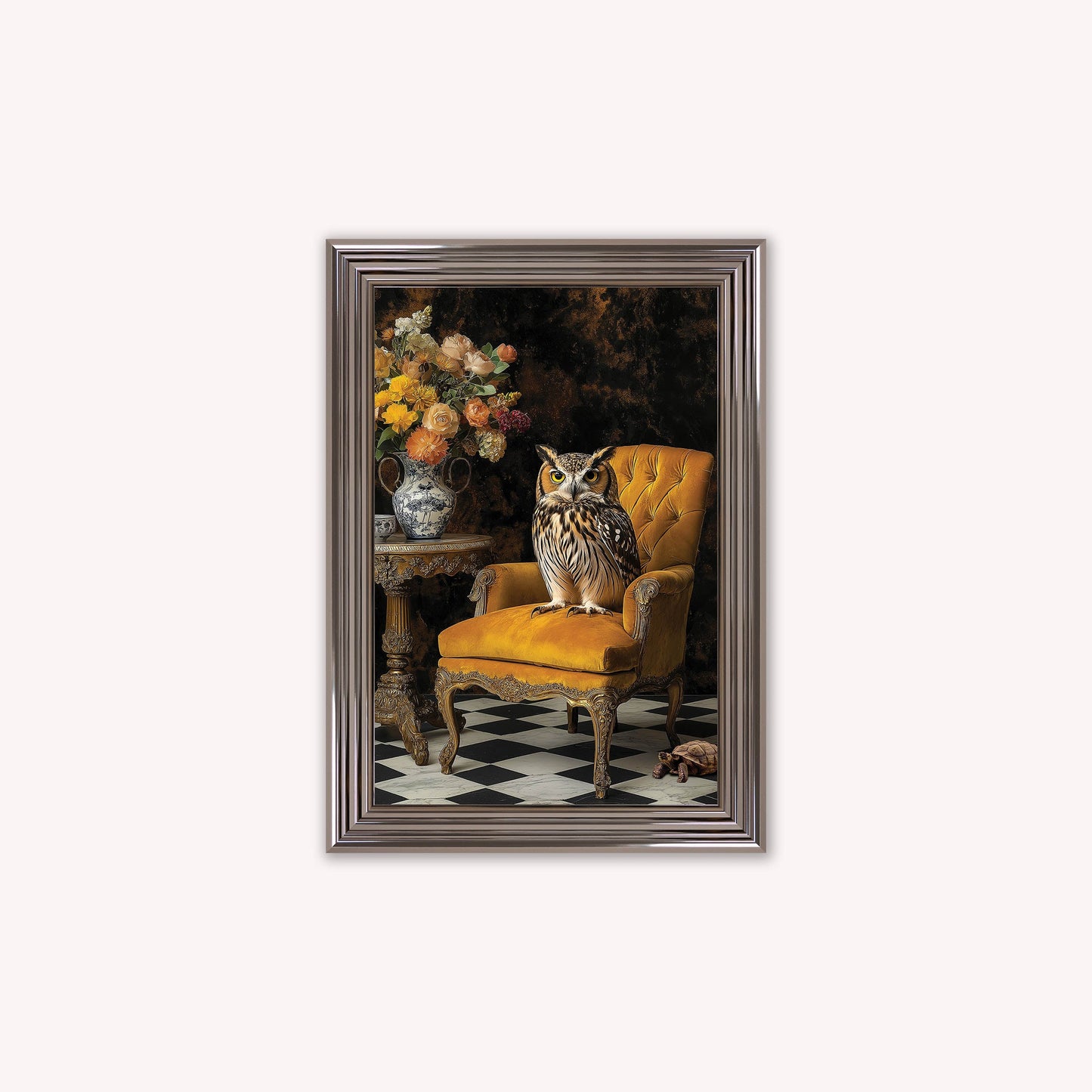 Luxury Velvet Art Print - Stately Home Curiosity Owl Framed Wall Art