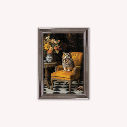 Luxury Velvet Art Print - Stately Home Curiosity Owl Framed Wall Art