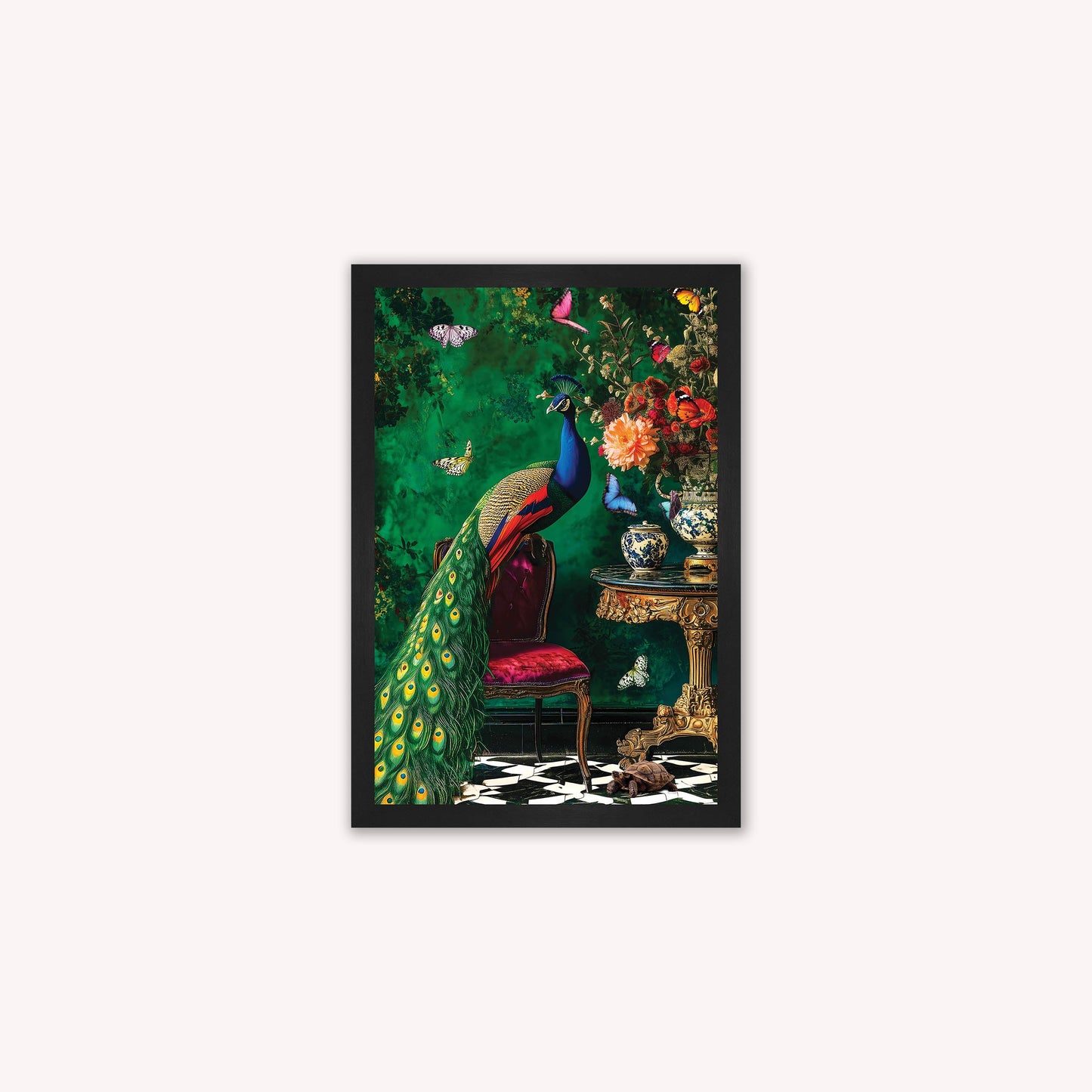 Luxury Velvet Art Print - Stately Home Curiosity Peacock Framed Wall Art