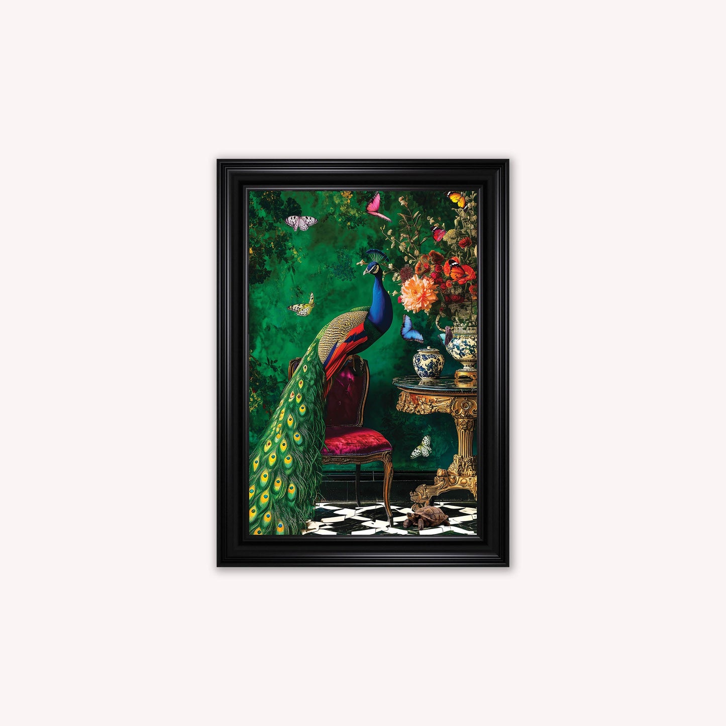 Luxury Velvet Art Print - Stately Home Curiosity Peacock Framed Wall Art