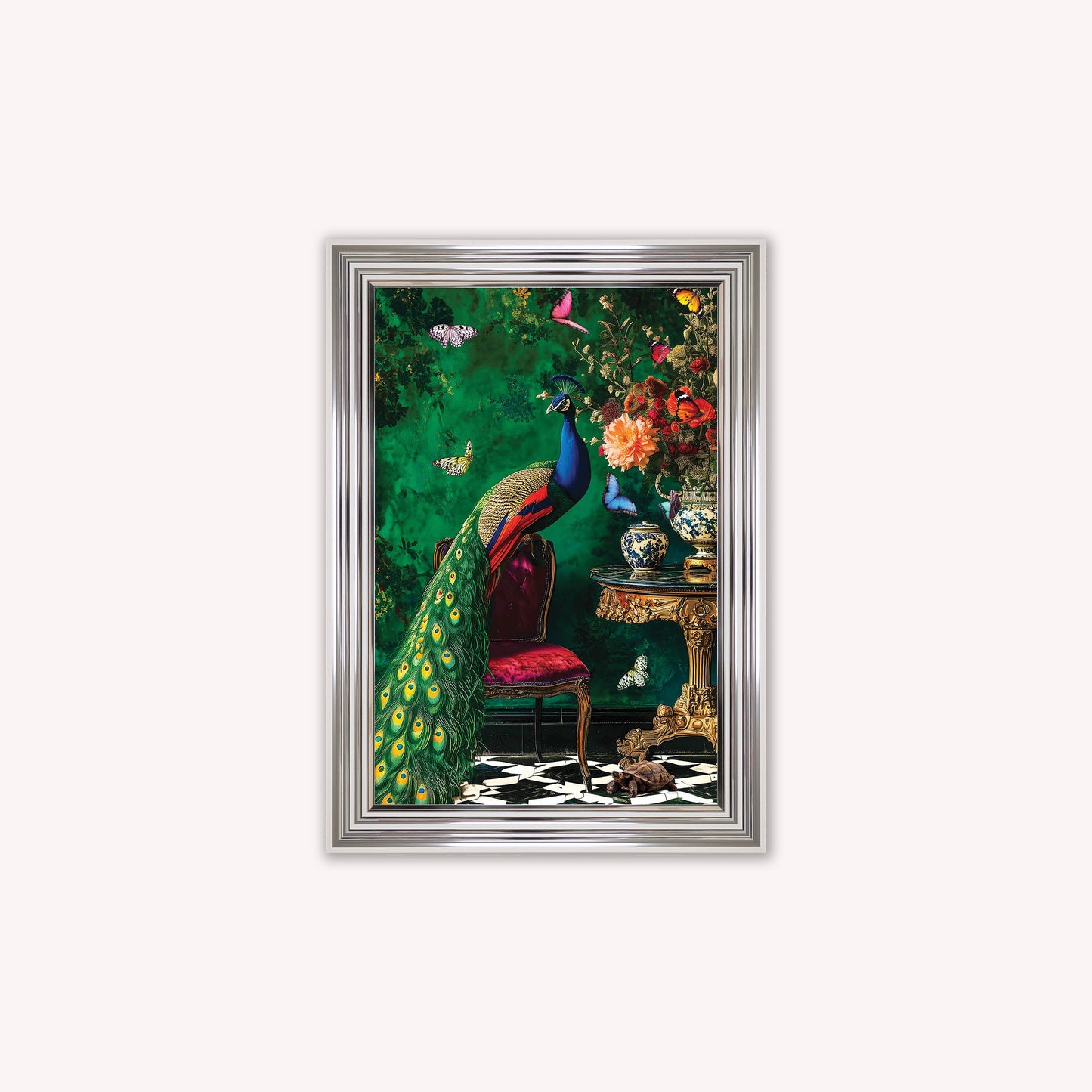 Luxury Velvet Art Print - Stately Home Curiosity Peacock Framed Wall Art