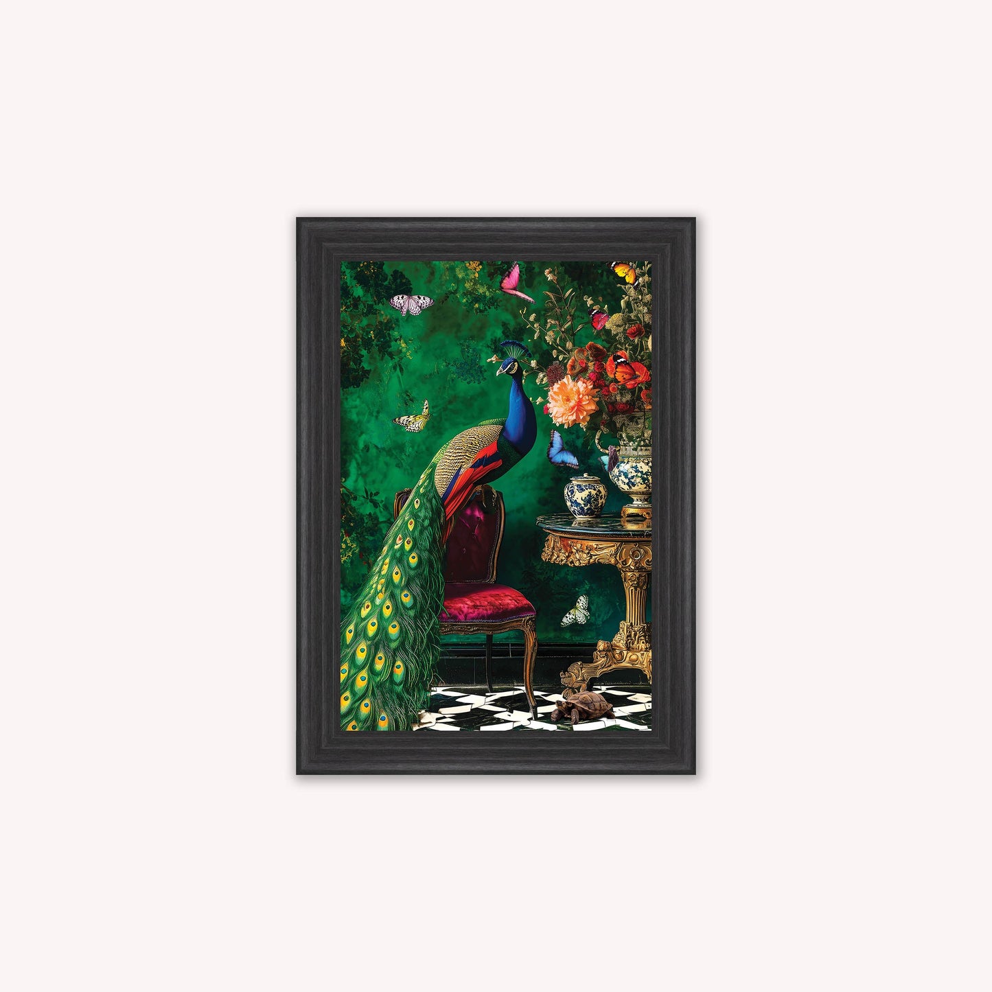 Luxury Velvet Art Print - Stately Home Curiosity Peacock Framed Wall Art