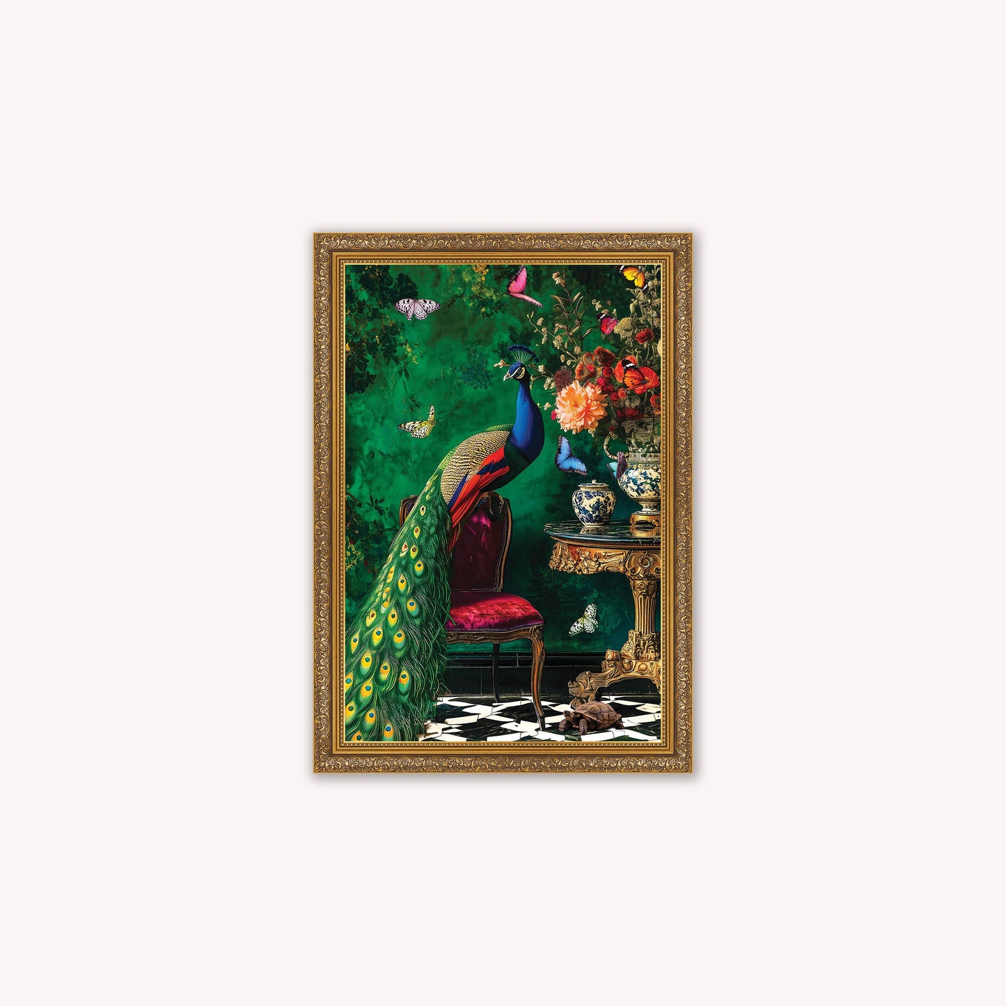 Luxury Velvet Art Print - Stately Home Curiosity Peacock Framed Wall Art