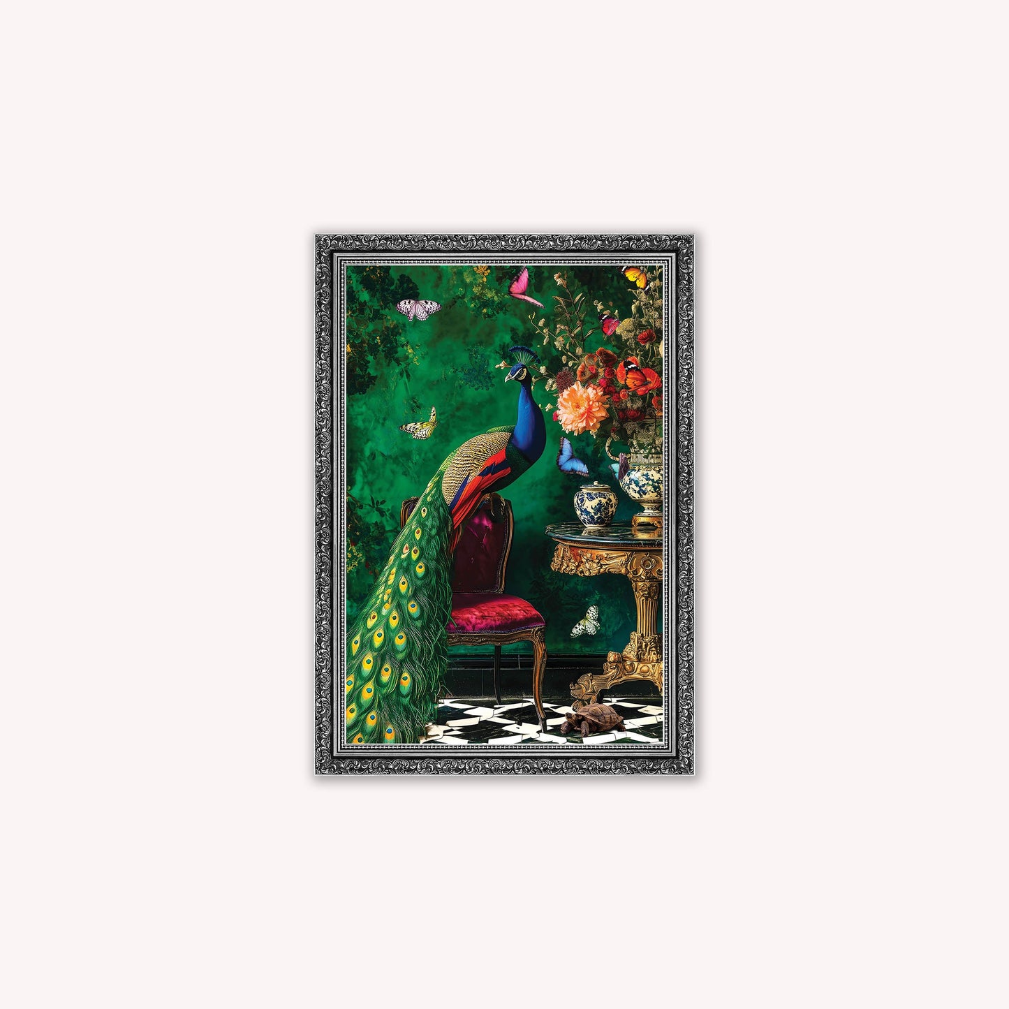 Luxury Velvet Art Print - Stately Home Curiosity Peacock Framed Wall Art