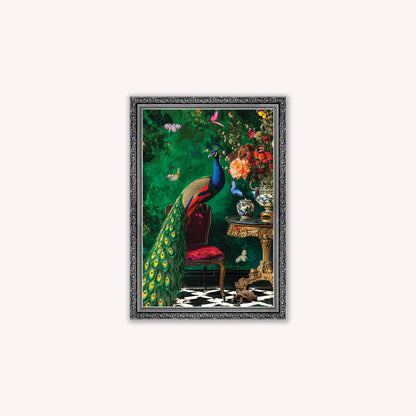 Luxury Velvet Art Print - Stately Home Curiosity Peacock Framed Wall Art