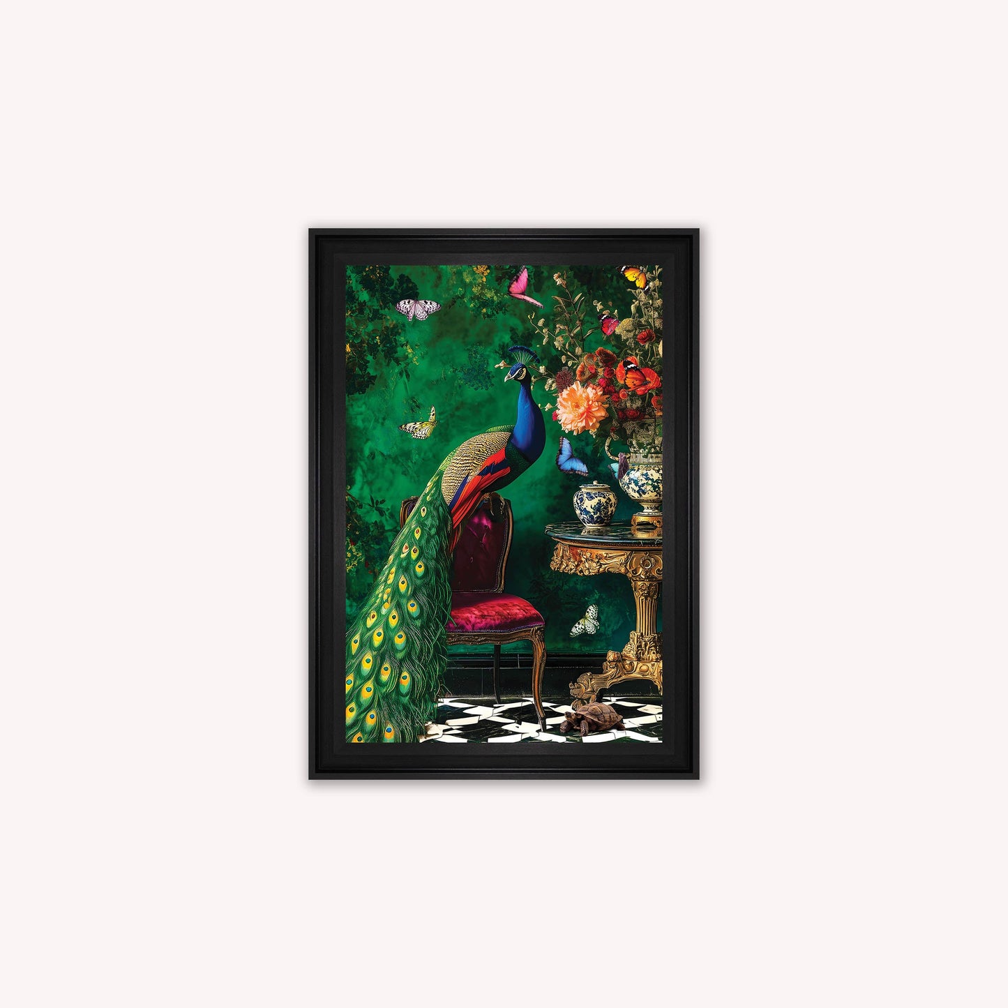 Luxury Velvet Art Print - Stately Home Curiosity Peacock Framed Wall Art
