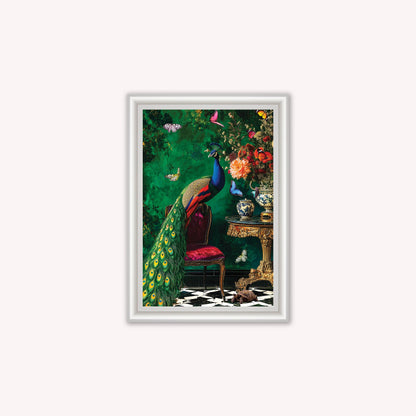 Luxury Velvet Art Print - Stately Home Curiosity Peacock Framed Wall Art