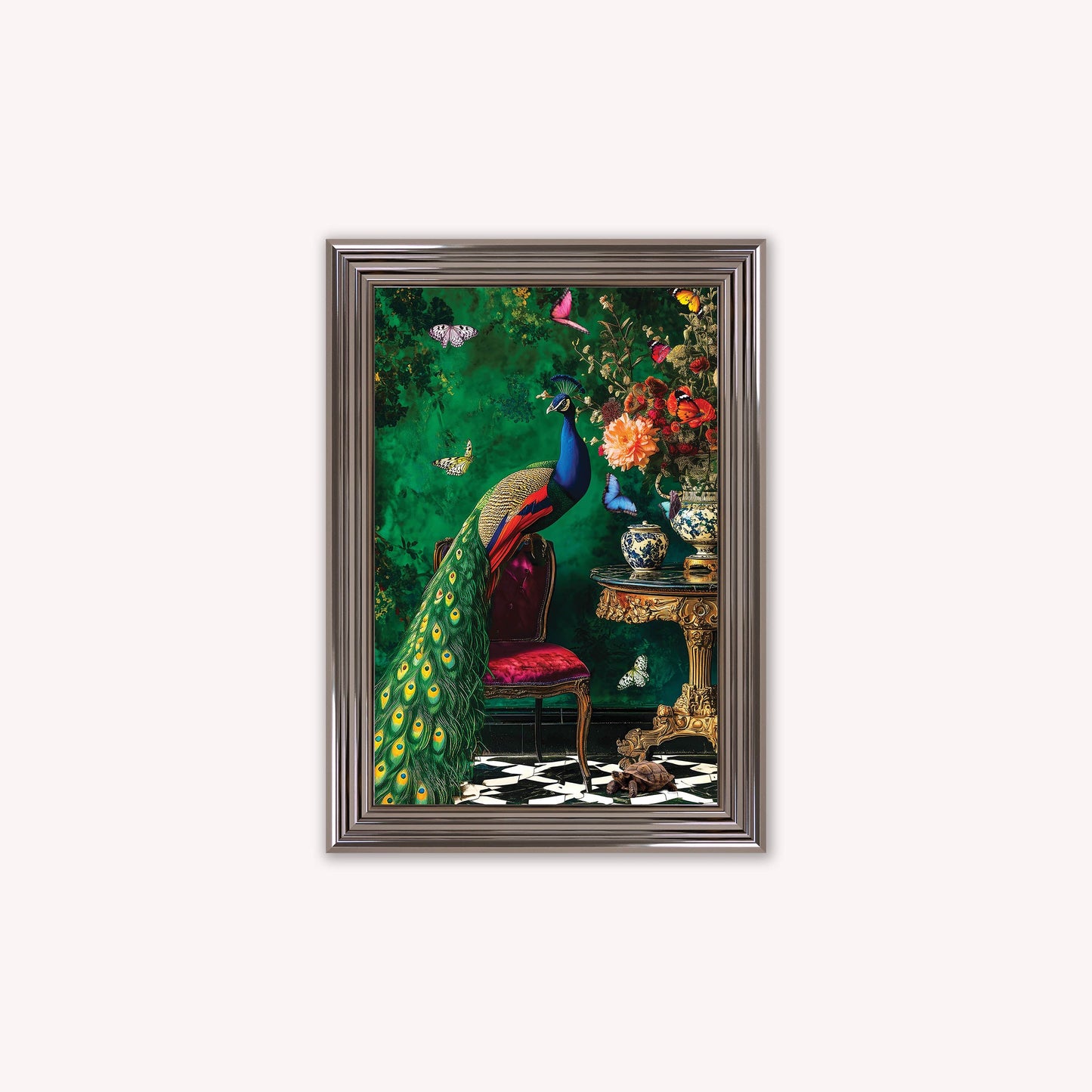 Luxury Velvet Art Print - Stately Home Curiosity Peacock Framed Wall Art