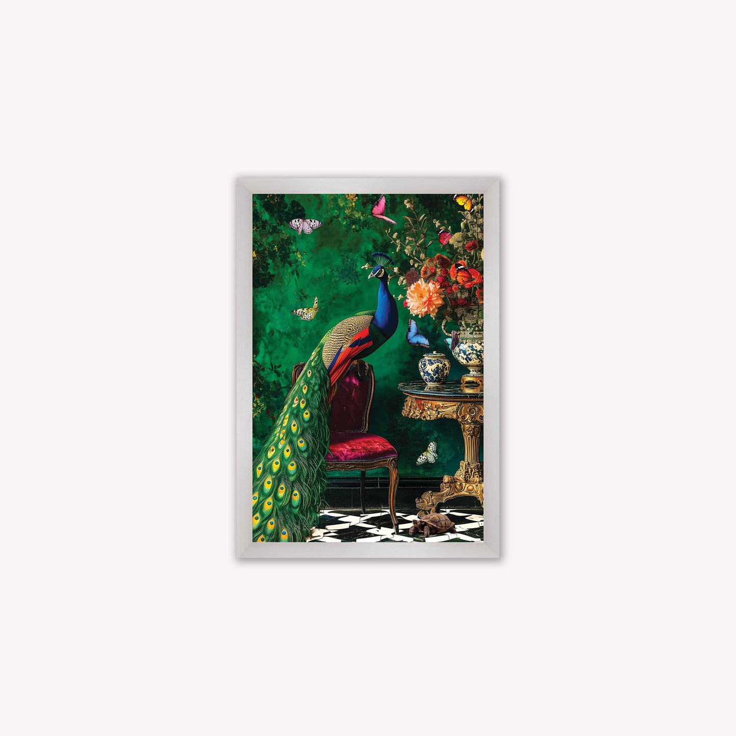 Luxury Velvet Art Print - Stately Home Curiosity Peacock Framed Wall Art
