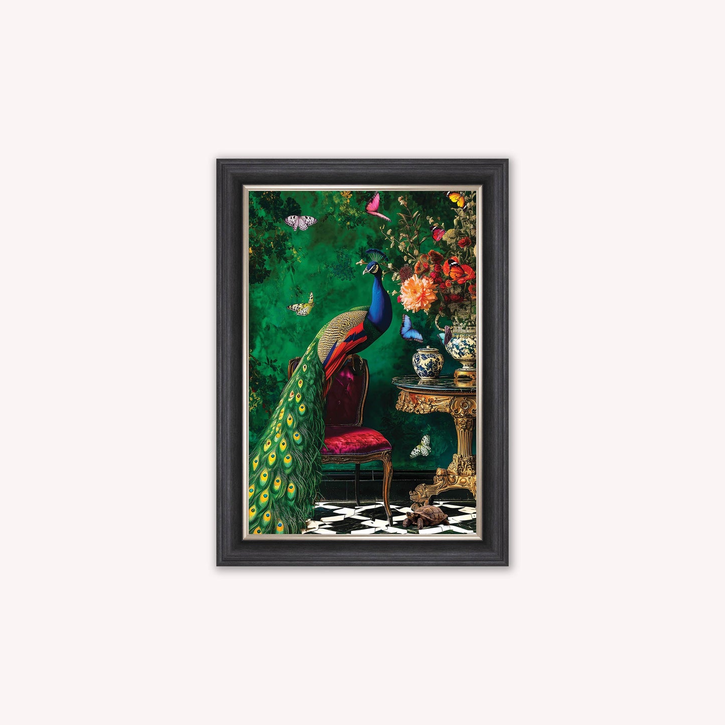 Luxury Velvet Art Print - Stately Home Curiosity Peacock Framed Wall Art