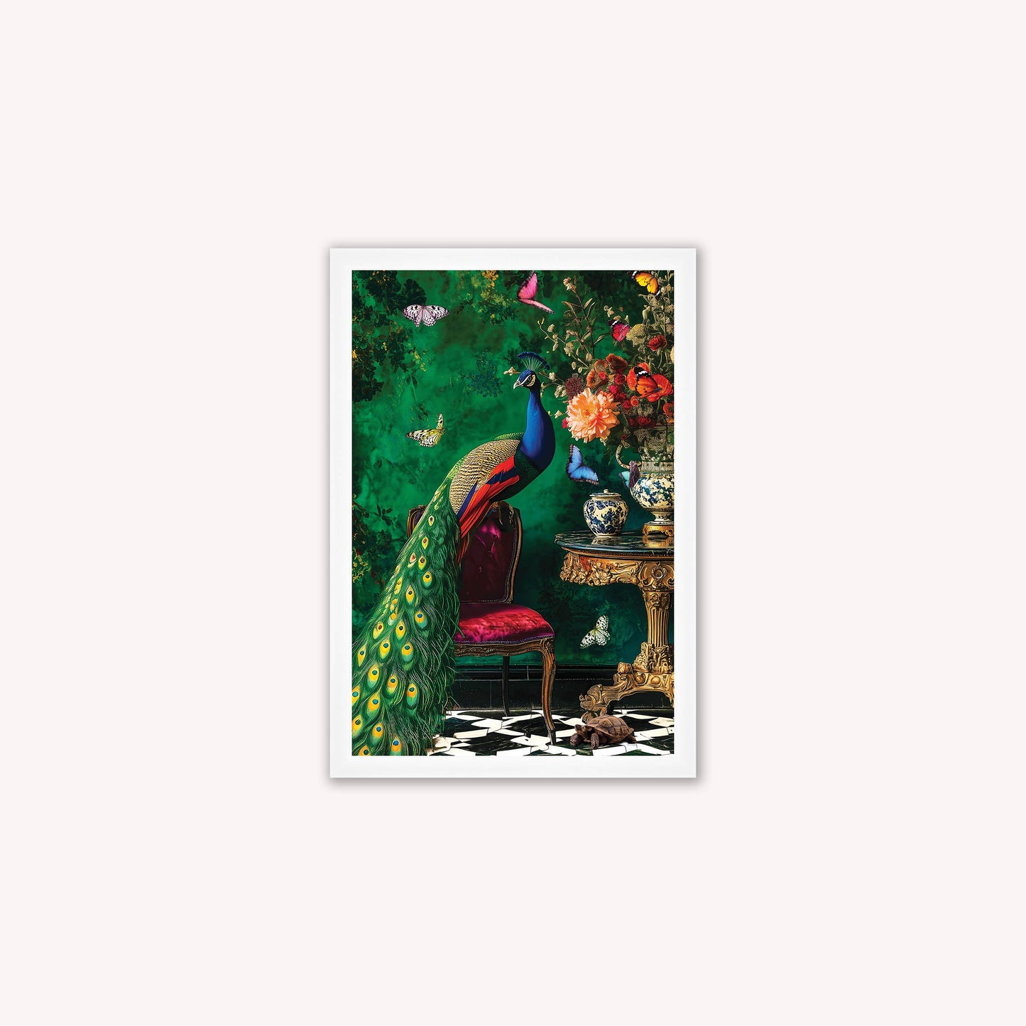 Luxury Velvet Art Print - Stately Home Curiosity Peacock Framed Wall Art