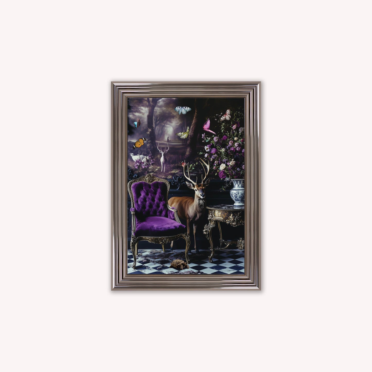 Luxury Velvet Art Print - Stately Home Curiosity Stag Framed Wall Art