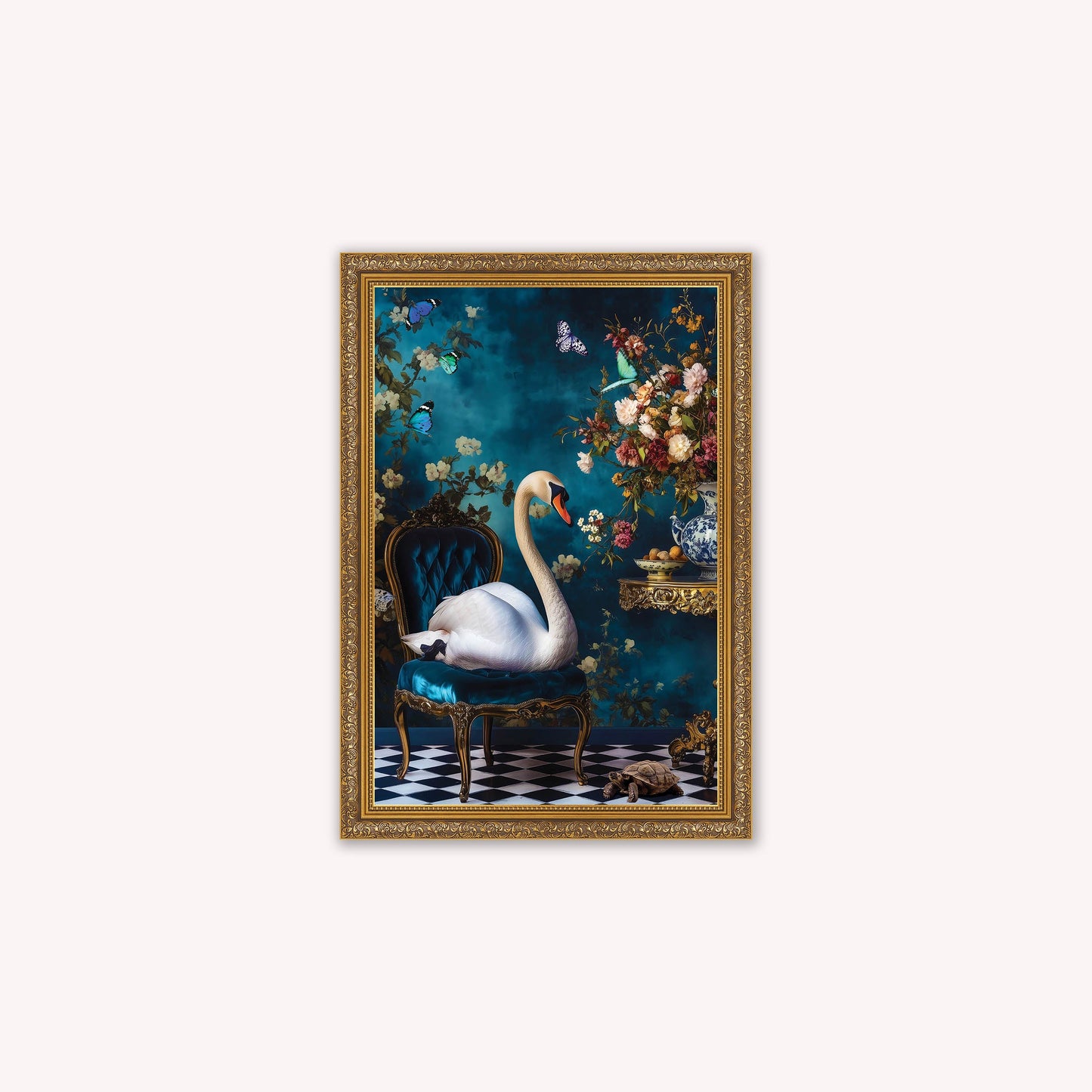 Luxury Velvet Art Print - Stately Home Curiosity Swan Framed Wall Art