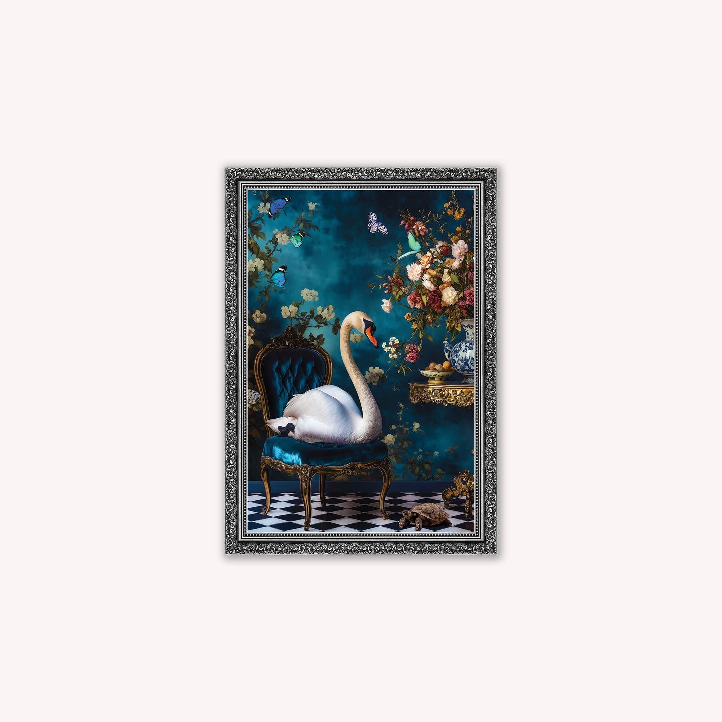 Luxury Velvet Art Print - Stately Home Curiosity Swan Framed Wall Art