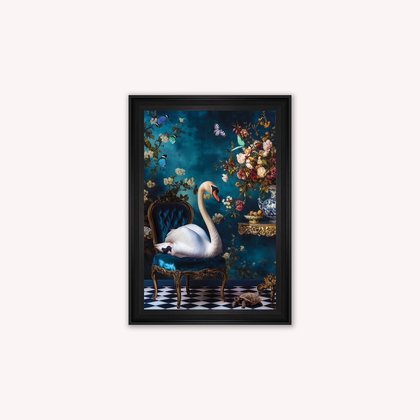 Luxury Velvet Art Print - Stately Home Curiosity Swan Framed Wall Art
