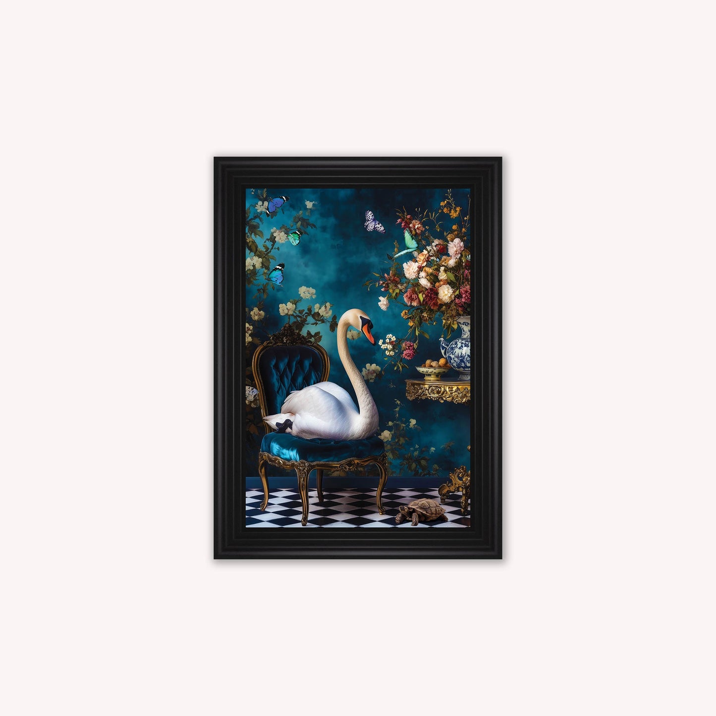 Luxury Velvet Art Print - Stately Home Curiosity Swan Framed Wall Art