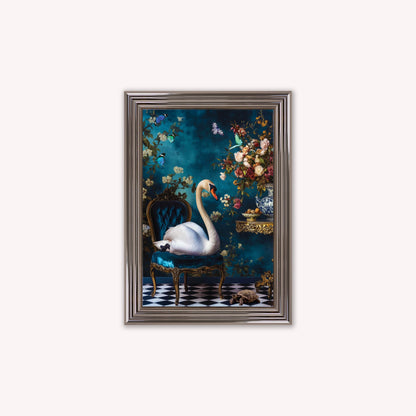 Luxury Velvet Art Print - Stately Home Curiosity Swan Framed Wall Art