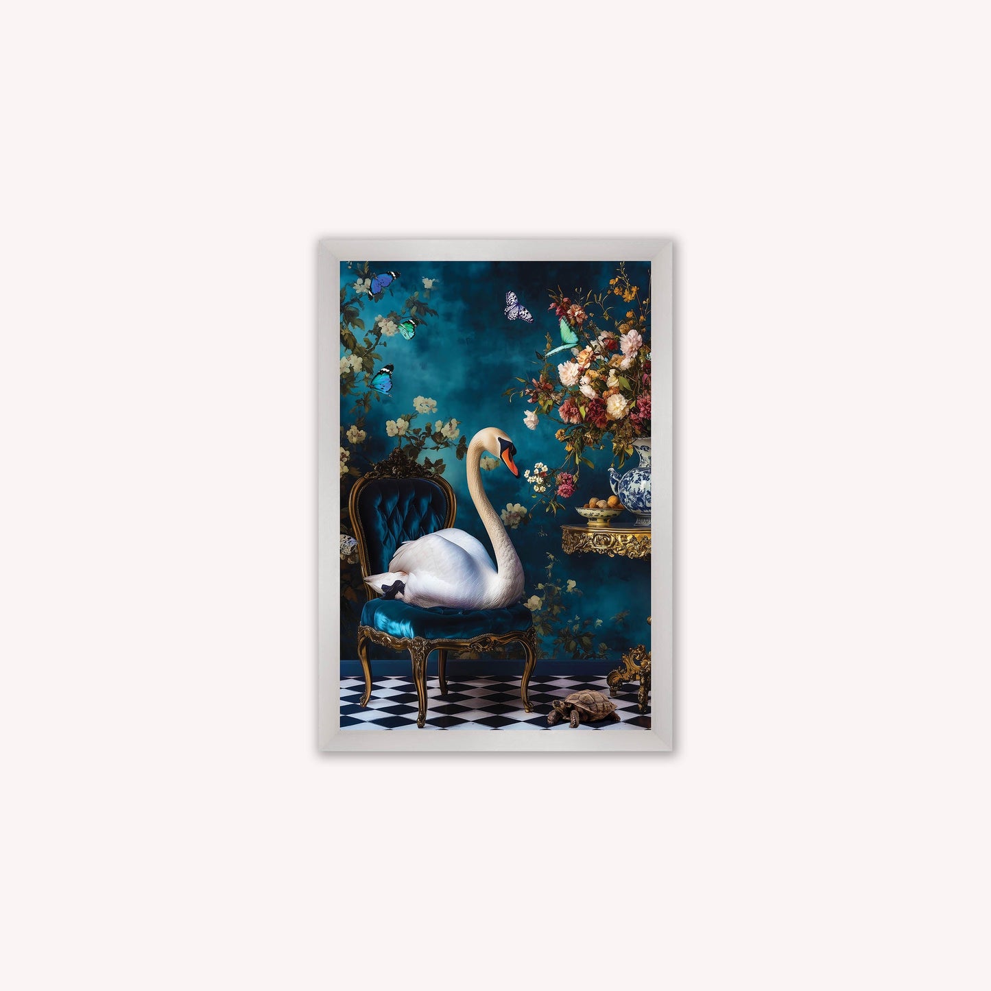 Luxury Velvet Art Print - Stately Home Curiosity Swan Framed Wall Art