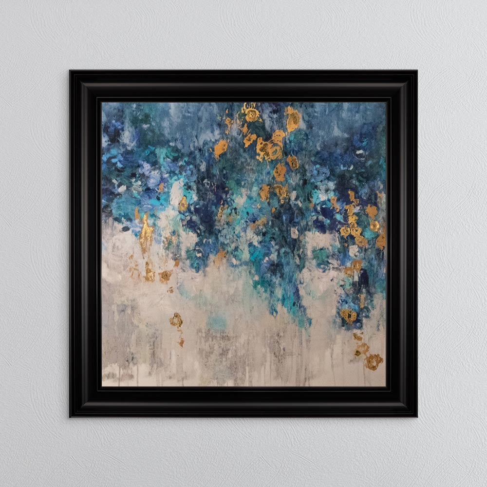 Blooming Blue 1 with Gold Foil Embellishment - Framed Wall Art