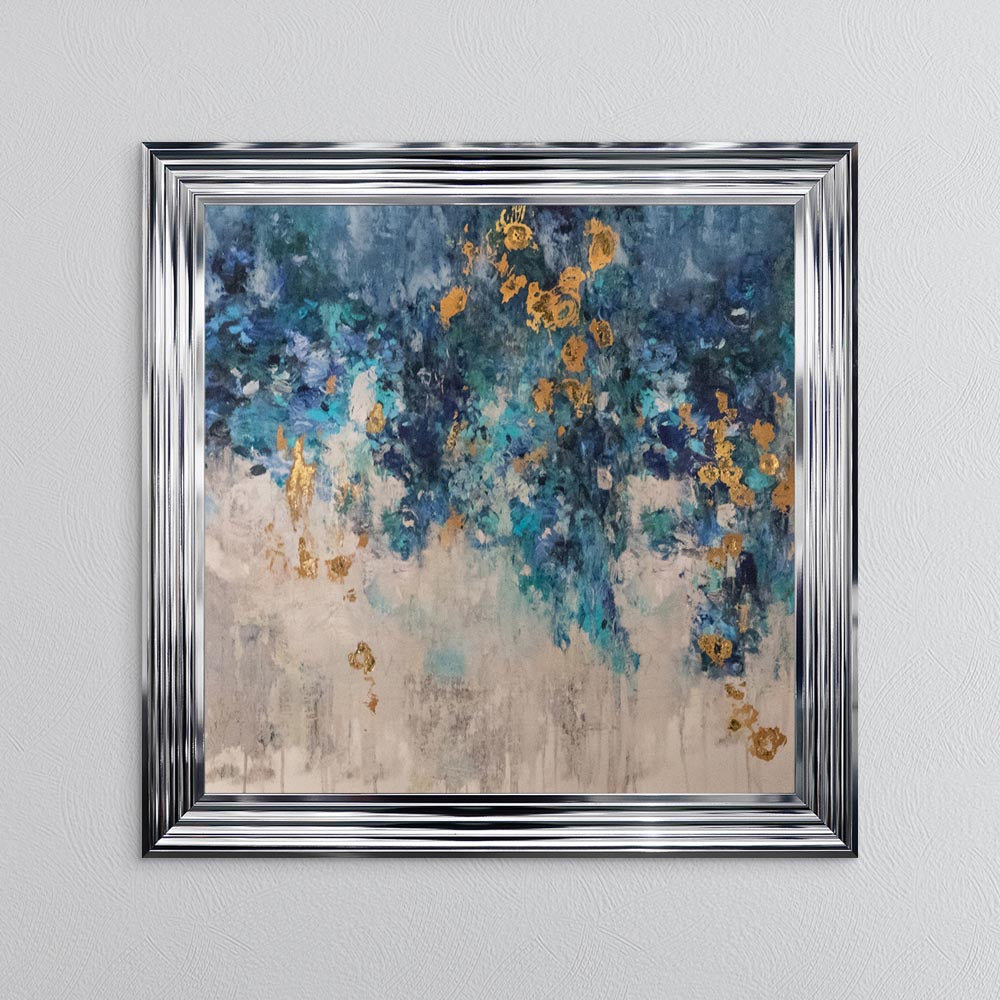 Blooming Blue 1 with Gold Foil Embellishment - Framed Wall Art