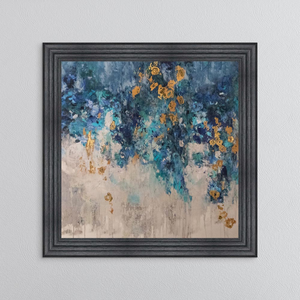 Blooming Blue 1 with Gold Foil Embellishment - Framed Wall Art